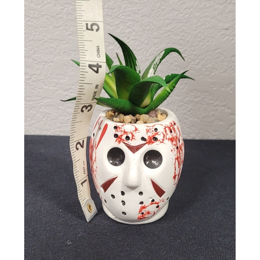 Silver Buffalo Friday the 13th Jason Mask Mini Planter Ceramic Faux Succulent - Picture 6 of 6